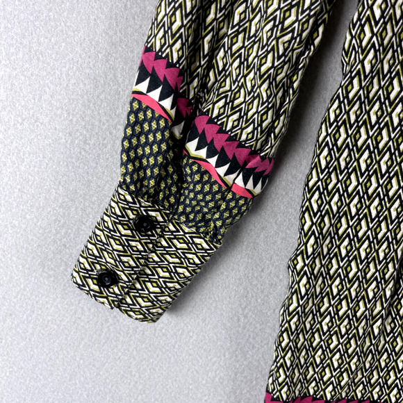 Uncle Frank Tunic Top Womens XS Geometric Button Front Tie Neck Aztec Boho Artsy - Picture 15 of 16